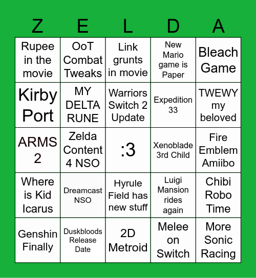 NINTENDO DIRECT DOUBLE FEATURE Bingo Card