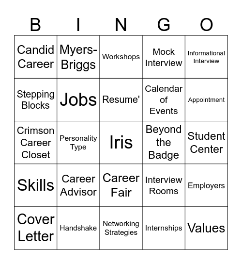 Career Center BINGO Card