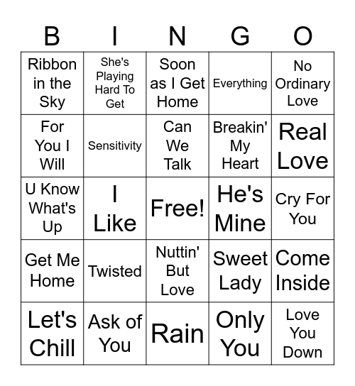 a 90's Love Story Bingo Card