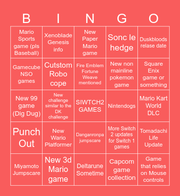 Nintendo Direct 9/9 Bingo Card