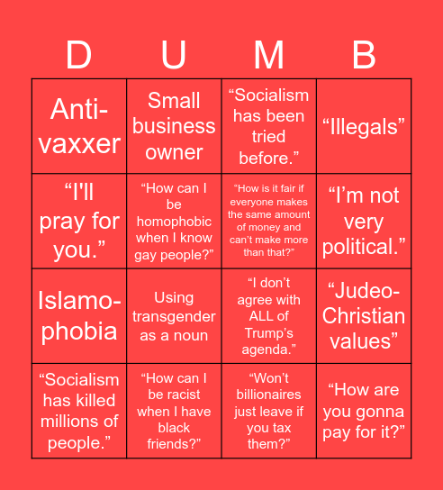 Conservative Platiudes Bingo Card