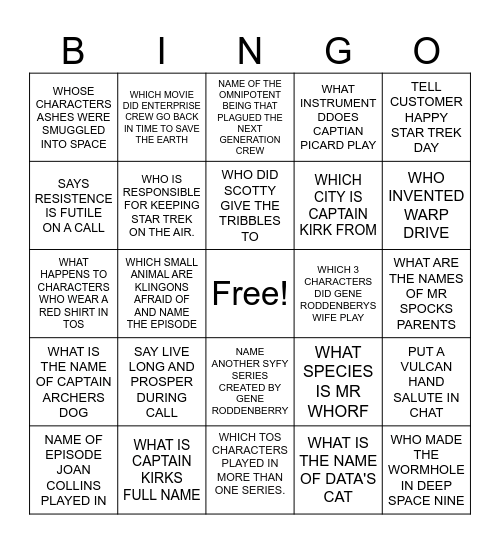 STAR TREK 60 YEARS Bingo Card