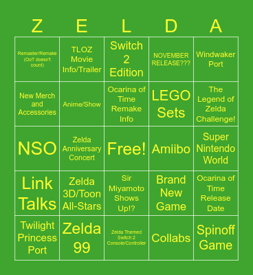 The Legend of Zelda 40th Anniversary 9.8.26 Direct (By Nomo😋) Bingo Card