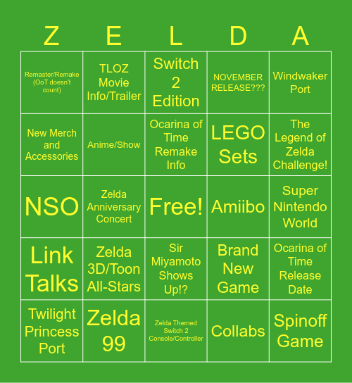 The Legend of Zelda 40th Anniversary 9.8.26 Direct (By Nomo😋) Bingo Card