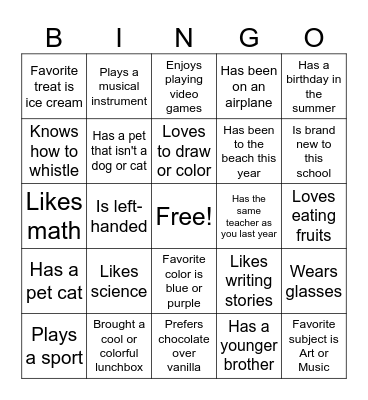 Getting to Know you Bingo Card