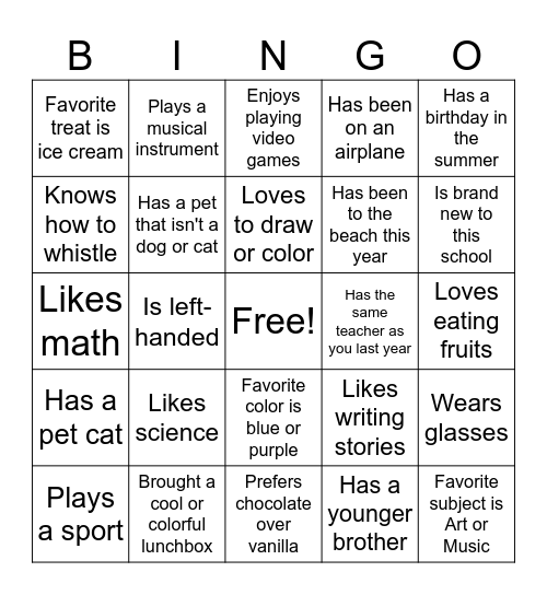 Getting to Know you Bingo Card