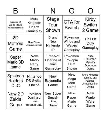 Nintendo Direct For My Birthday 2026 Bingo Card