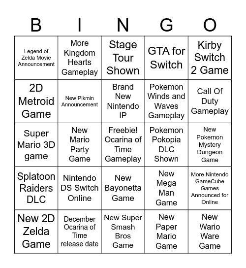 Nintendo Direct For My Birthday 2026 Bingo Card