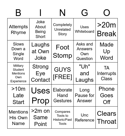 Billette Bingo Card