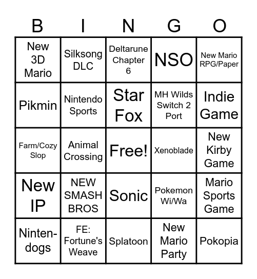 NINTENDO DIRECT BINGO Card