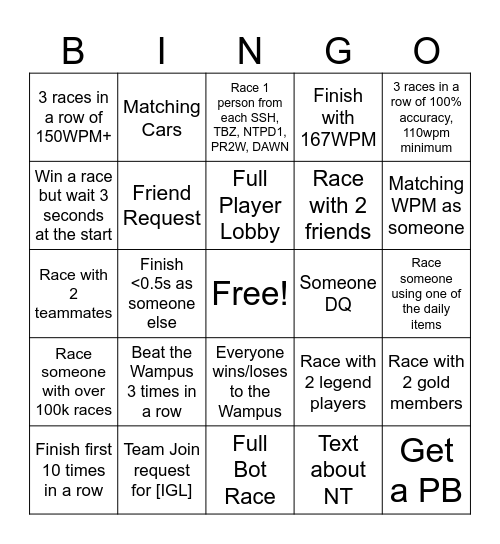 NT Bingo Card