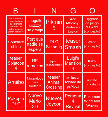 Nintendo Direct (09/09) Bingo Card