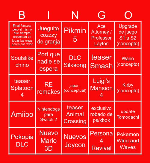 Nintendo Direct (09/09) Bingo Card