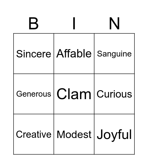 Personal Description Bingo Card