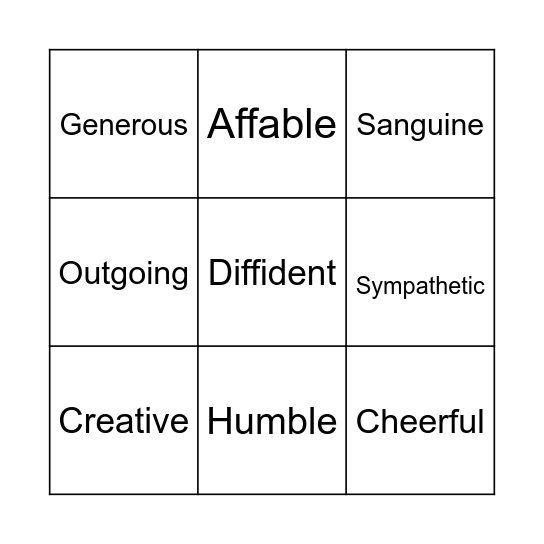 Personal descriptions Bingo Card