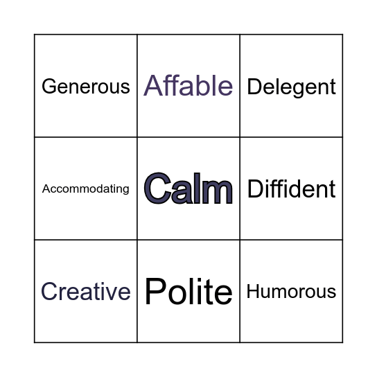 Personal Descriptions Bingo Card