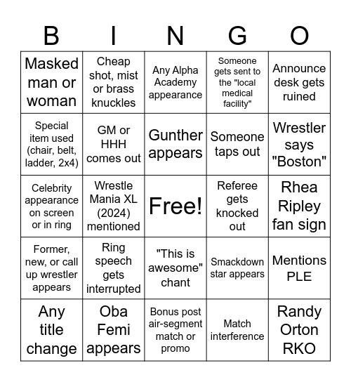 WWE RAW BOSTON ANDY BIRTHDAY 2026 Bingo Card