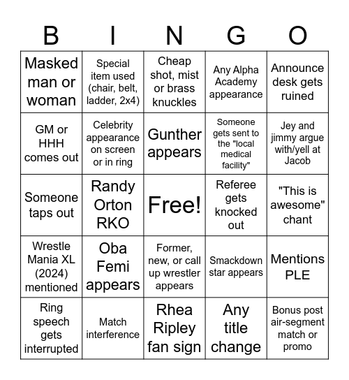 WWE RAW BOSTON ANDY BIRTHDAY 2026 Bingo Card
