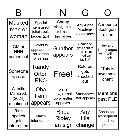 WWE RAW BOSTON ANDY BIRTHDAY 2026 Bingo Card