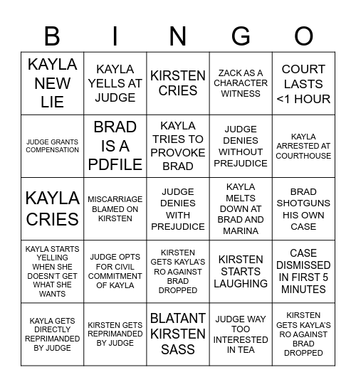 COURT Bingo Card