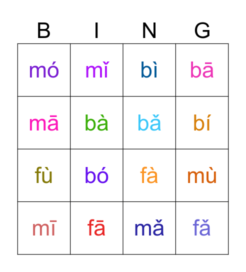 bpmf拼讀bingo Card