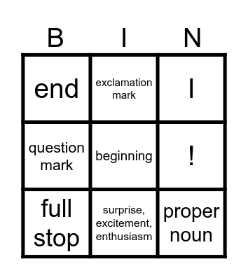 Beginning Punctuation Bingo Card