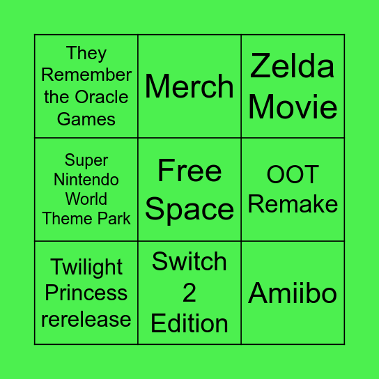 Zelda Direct Bingo Card