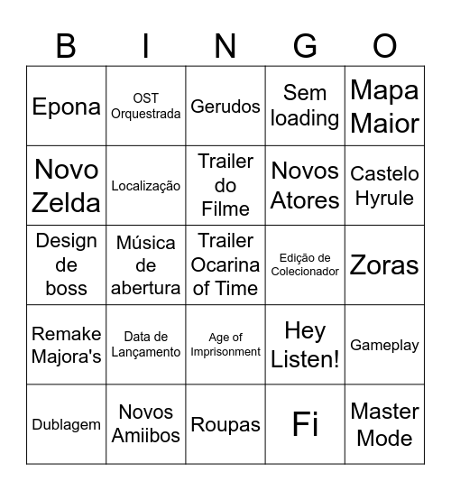 Direct Zelda Bingo Card