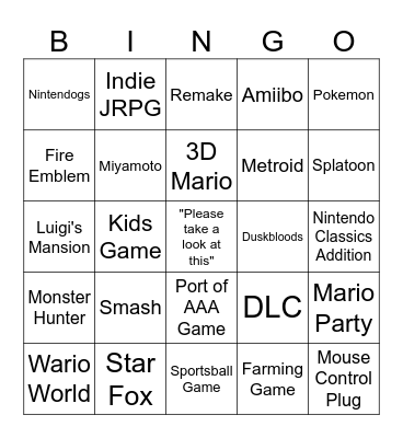 Nintendo Direct 9/7/26 Bingo Card