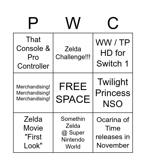 Zelda Direct Bingo Mini Bingo Card
