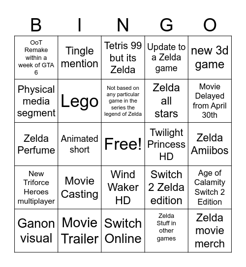 Zelda Direct Bingo Card