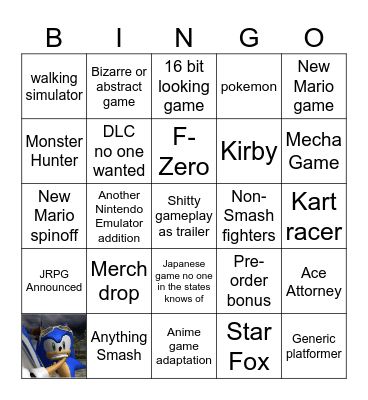 Nintendo Direct Bingo Card