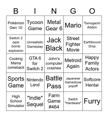 Nintendo Direct Bingo Card