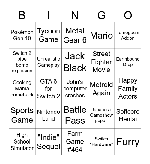 Nintendo Direct Bingo Card