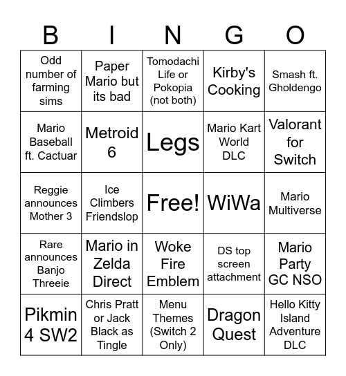 9/9 Direct Bingo Card