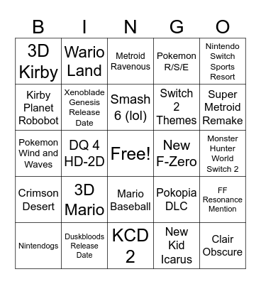 Meme Nintendo Direct Bingo Card 09/09/2026 Bingo Card