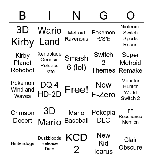 Meme Nintendo Direct Bingo Card 09/09/2026 Bingo Card