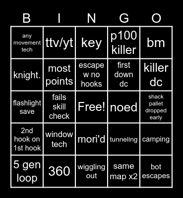 dbd bingo Card