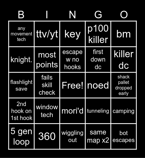 dbd bingo Card