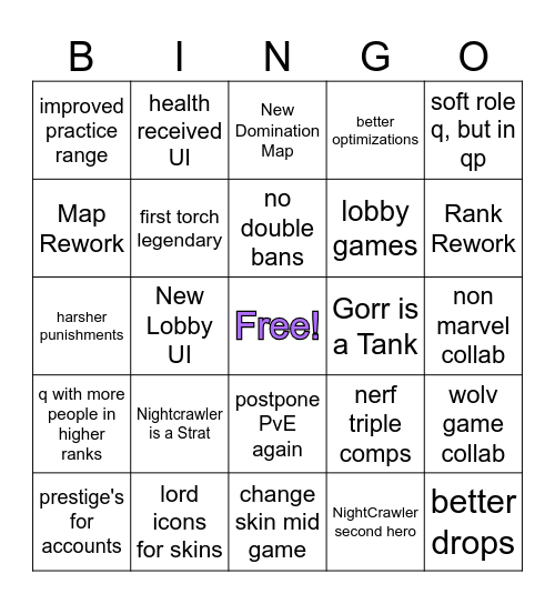 Szn 10 Predictions BINGO Card Bingo Card
