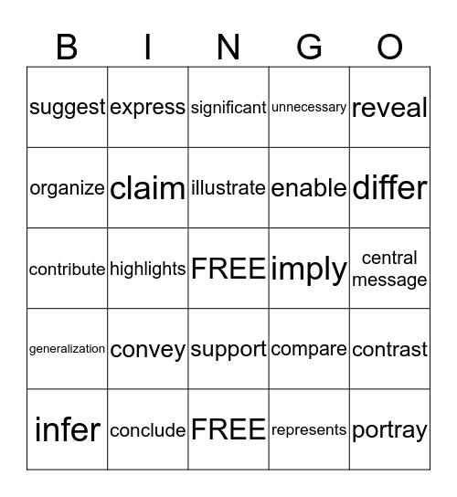 STAAR VOCABULARY Bingo Card