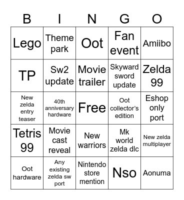 Zelda direct Bingo Card