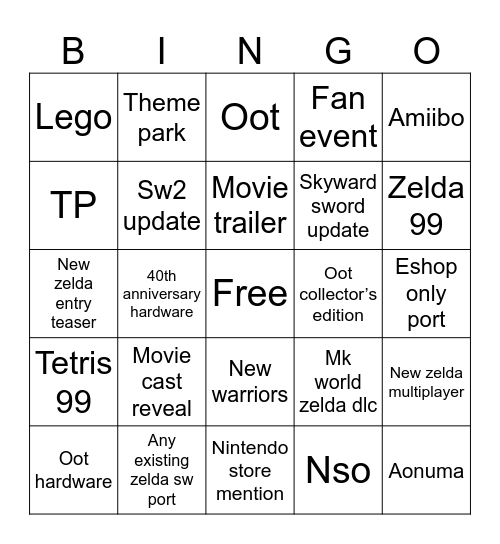 Zelda direct Bingo Card