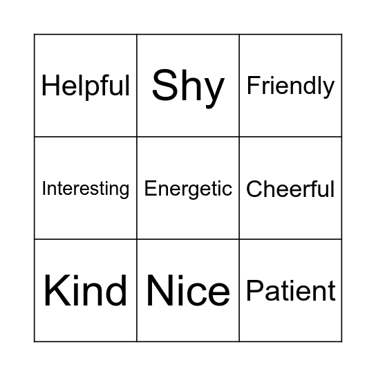 Personal Description Bingo Card
