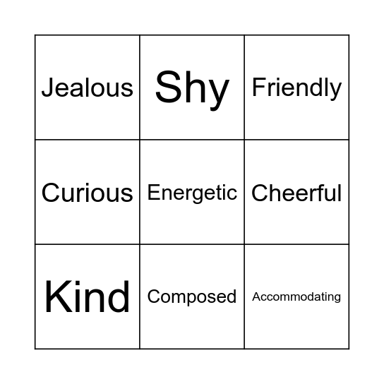Personal Descriptions Bingo Card