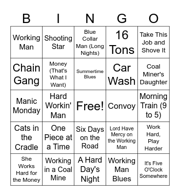 Work Songs Bingo Card