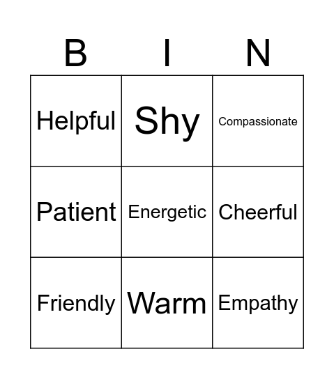 personal descriptions Bingo Card