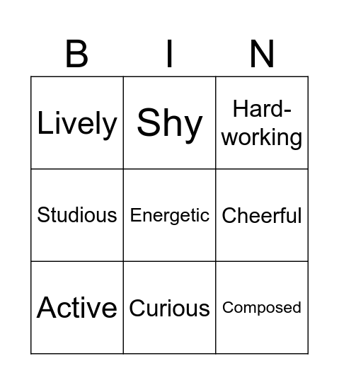 Personal descriptions Bingo Card