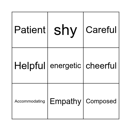 Personal Descriptions Bingo Card