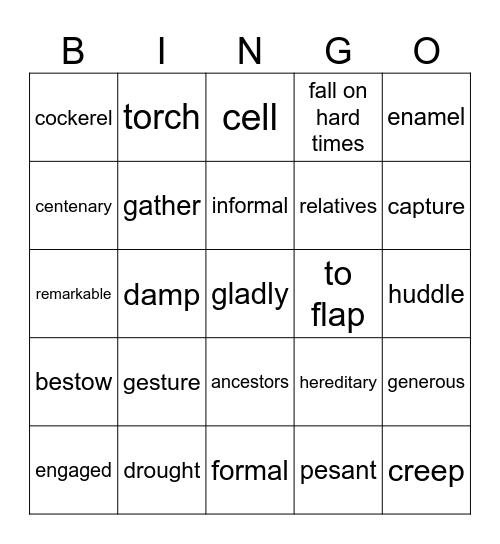 Unit 1 Bingo Card